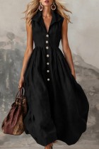 Black Casual Solid Color V Neck A Line Dresses