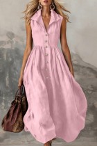Pink Casual Solid Color V Neck A Line Dresses