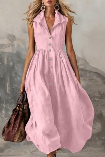 Pink Casual Solid Color V Neck A Line Dresses