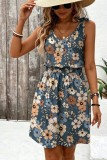 Cream White Casual Floral Print V Neck A Line Dresses