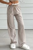 Blue Casual Daily Plaid Lace Loose High Waist Bottoms