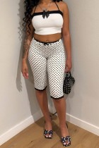 White Casual Polka Dot Bow Bow Decor Sleeveless Two Pieces