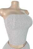 Black Casual Stripe Strapless Sleeveless Two Pieces