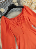 Orange Casual Solid Color Square Neck A Line Dresses