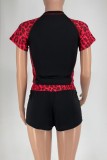 Grey Leopard Print Leopard O Neck Short Sleeve Two Pieces