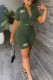Army Green Casual Letter Print Turndown Collar Short Sleeve Two Pieces