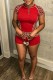 Red Leopard Print Leopard O Neck Short Sleeve Two Pieces