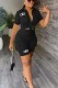 Black Casual Letter Print Turndown Collar Short Sleeve Two Pieces
