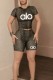 Black Casual Print O Neck Short Sleeve Two Pieces