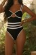 Black Casual Daily Stripe Swimwears