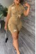 Khaki Casual Letter Print Turndown Collar Short Sleeve Two Pieces