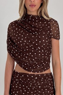 Brown Casual Polka Dot Tops