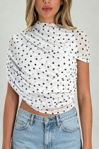 White Casual Polka Dot Tops