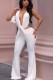 White Sexy Solid Color V Neck Regular Jumpsuits