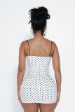 White Sexy Polka Dot Lace Spaghetti Strap Sling Dresses