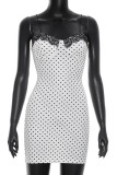 White Sexy Polka Dot Lace Spaghetti Strap Sling Dresses