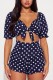 Blue Sexy Casual Polka Dot Knotted Flounce Short Sleeve Two Pieces