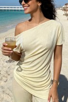 Yellow Casual Y2k Sloping Shoulder T-Shirts