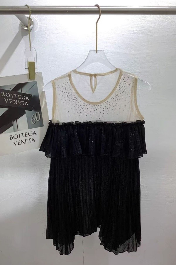 Black Casual Street Y2k Patchwork Hot Drilling Ruffle O Neck Tops
