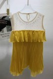 Orange Casual Street Y2k Patchwork Hot Drilling Ruffle O Neck Tops