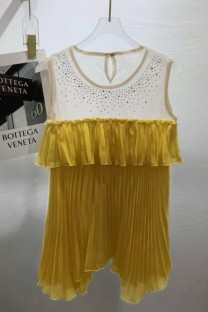 Yellow Casual Street Y2k Patchwork Hot Drilling Ruffle O Neck Tops