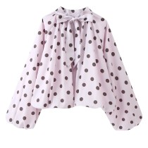 Pink Casual Y2k Polka Dot Pullovers Tops
