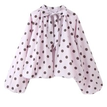 Pink Casual Y2k Polka Dot Pullovers Tops