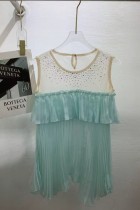 Light Blue Casual Street Y2k Patchwork Hot Drilling Ruffle O Neck Tops
