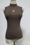 Light Blue Casual Daily Solid Color Basic Half A Turtleneck Tops