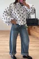 White Casual Y2k Polka Dot Pullovers Tops