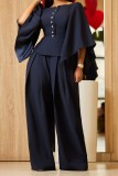 Black Casual Daily Solid Color Half Sleeve Two Pieces