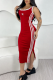 Red Casual Street Sportswear Daily Vests Contrast Sleeveless Dresses