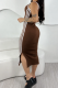 Brown Casual Street Sportswear Daily Vests Contrast Sleeveless Dresses