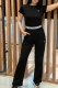 Black O Neck Short Sleeve Two Pieces