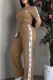 Coffee Casual O Neck Short Sleeve Two Pieces