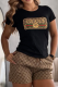 Black Casual O Neck Short Sleeve Two Pieces