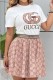 White Casual Street Y2k Patchwork Pleated O Neck Short Sleeve Two Pieces