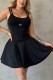 Black Casual Sportswear Solid Color Letter Print Spaghetti Strap A Line Dresses