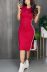 Red Casual Street Sportswear Daily Embroidery Letters Embroidered O Neck Wrapped Skirt Dresses