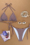 Red Sexy Plaid Leopard Swimwears