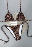 Red Sexy Plaid Leopard Swimwears
