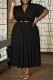 Black Casual Daily Solid Color V Neck A Line Plus Size Two Pieces