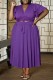 Purple Casual Daily Solid Color V Neck A Line Plus Size Two Pieces