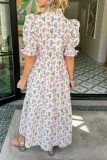 White Casual Bohemian Floral Print V Neck A Line Dresses