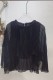 Navy Blue Irregular Pleated Irregular Hem O Neck Tops