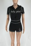 Pink Sexy Casual Sportswear Y2k Zipper Cardigan Contrast Zipper Collar Short Sleeve Two Pieces