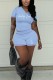 Sky Blue Sexy Casual Sportswear Y2k Zipper Cardigan Contrast Zipper Collar Short Sleeve Two Pieces