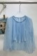 Blue Irregular Pleated Irregular Hem O Neck Tops