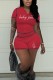 Red Sexy Casual Sportswear Y2k Zipper Cardigan Contrast Zipper Collar Short Sleeve Two Pieces
