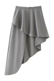 Grey Casual Street Y2k Solid Color Irregular Regular High Waist Type A Solid Color Bottoms